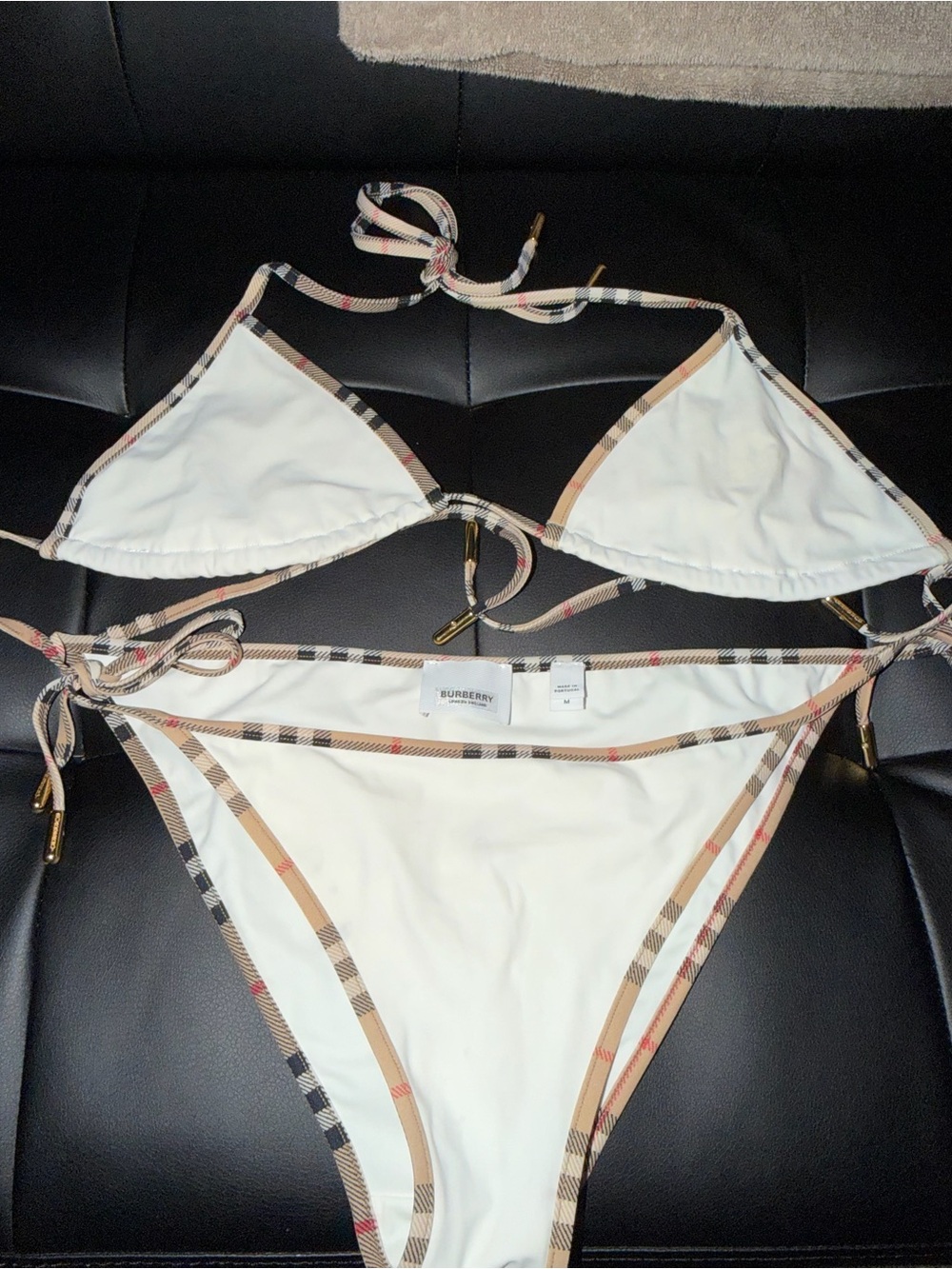 Burberry Cream Bikini with Signature Beige Check Trim